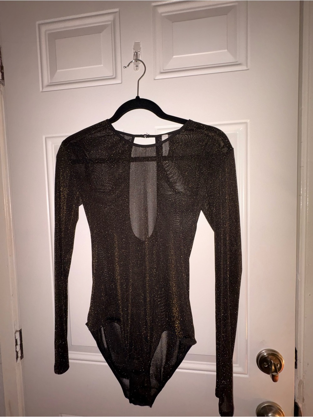 Halogen Black Metallic Long-Sleeve Keyhole Bodysuit